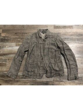 Eileen Fisher PS Petite Small Organic Linen Collared Jacket Button Up